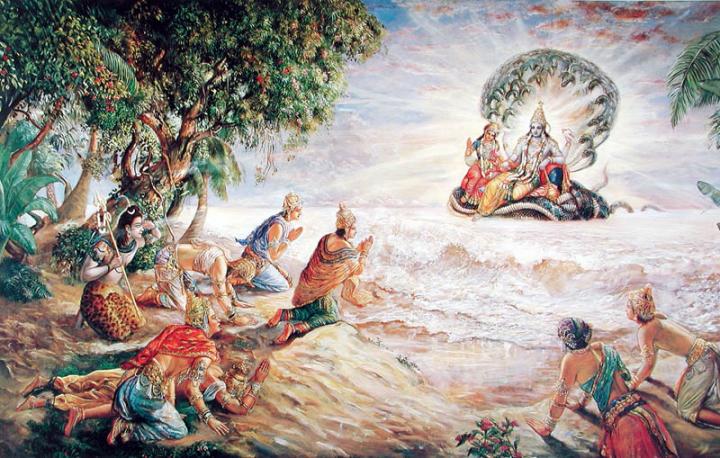 Prayers for the advent of Lord Krishna to Kshirodakashayi Vishnu at Shwet Dweep