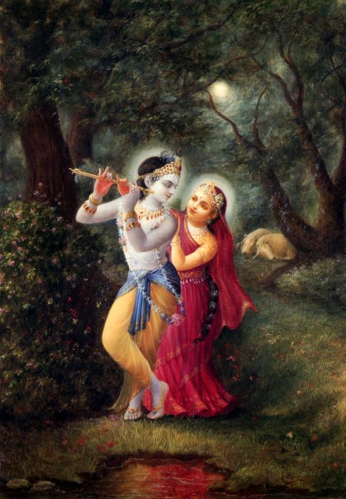 Radha and Krishna on Full-Moon Night in the Forest of Vrindavan